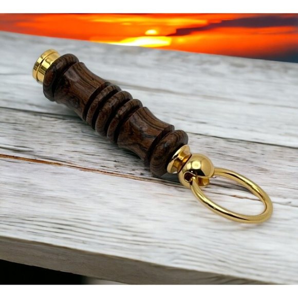 Zebra Wood Key Ring Gold Tone Vintage Keychain - Picture 1 of 6